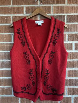 Vintage Alfred Dunner Embroidered Bead Embellishment Sweater Vest Button-Up