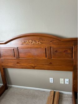 Queen pine wood bed frame