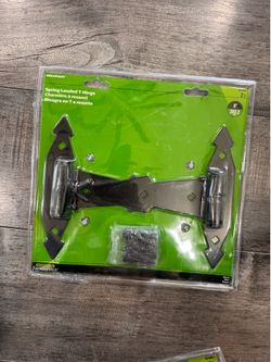 Pk of 2 The Hillman Genuine 8-Inch Ornamental T-Hinge Black Finish barn door outdoor spring loaded     Fe6)