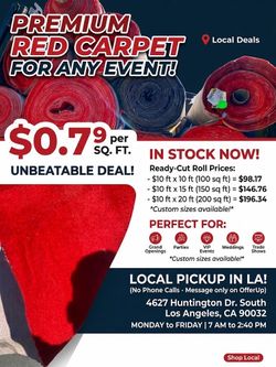 🔥 SPECIAL DEAL: Premium Red Carpets $0.79 sq feet