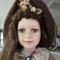 29" COMPLETE Goldenvale collection Porcelain Doll Tina with stand, hat, bear COA RARE