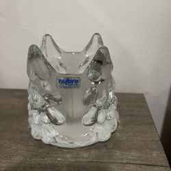 VintageNybro Sweden Crystal Glass Votive Tealight Candle Holder Christmas Trees