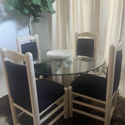 Glass Dining table & 4 chairs- Black & Tan