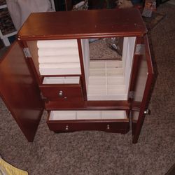 16 Vintage Wood Jewerly Box Armoire Hutch With Mirror  Old Wooden Cabinet For Jewerly Holder For Dresser