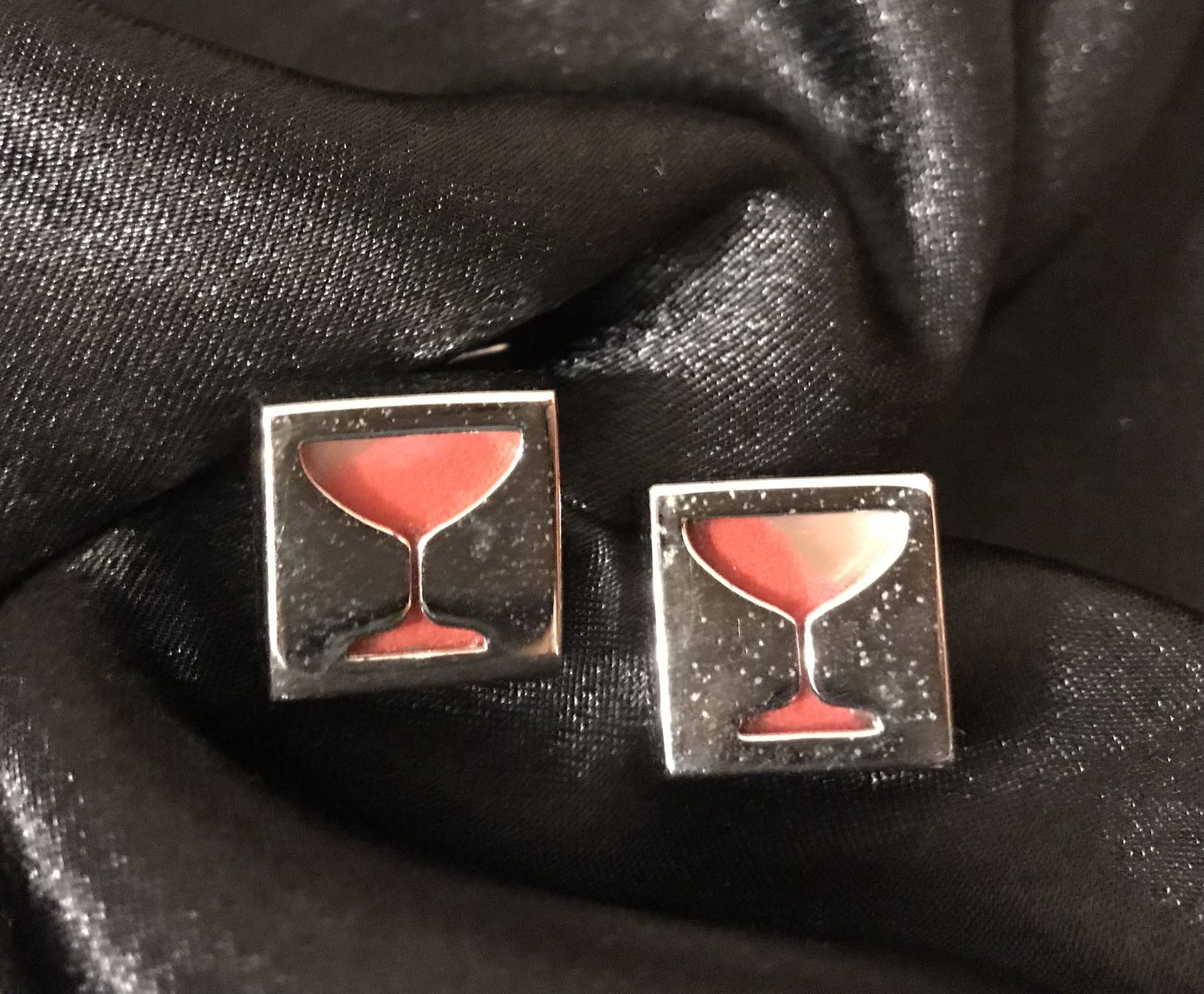 - Silver Cufflinks w/Wine Glass Design