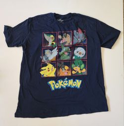 navy blue graphic tee men's XXL features a grid of starter Pokémon from the Unova region (Gen V)