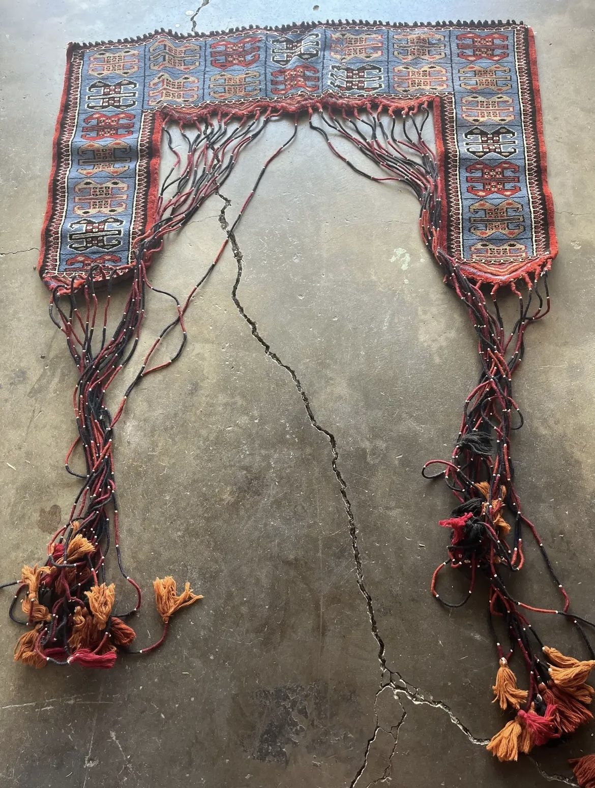 Antique Persian Wool Knotted Door Hanging-54" Wide x 34" Height (without strands and tassels)