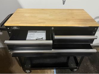 Husky 36 in. 3-Drawer Tool Cart with Wood Top