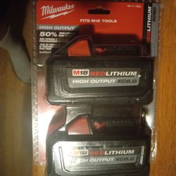 2 Pack M18 High Output 6.0 Milwaukee 18 Batteries 