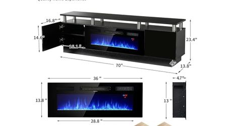 New,70”TV stand With Fireplace( No Scratch, Plastic On The Door, Can Be Peeled Off