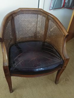 Leather barrel chair with cane