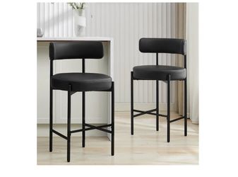 Black Faux Leather Counter Stools Set of 2
