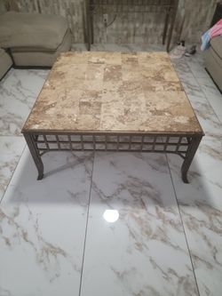 Rod Iron With Slate Stone Coffee Table Set