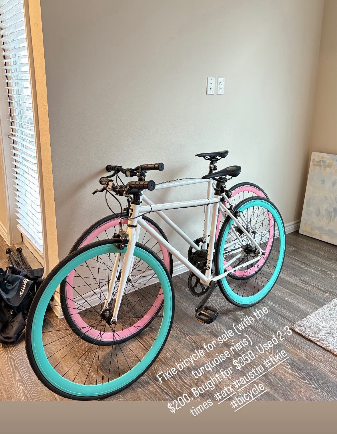 Bicycle For Sale (White With Turqoise Rims) $200