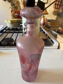 Pink Frosted Glass Decanter with Stopper