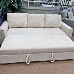 Beige Sofa Bed Sleeper Couch With Pullout 85x32x33 "