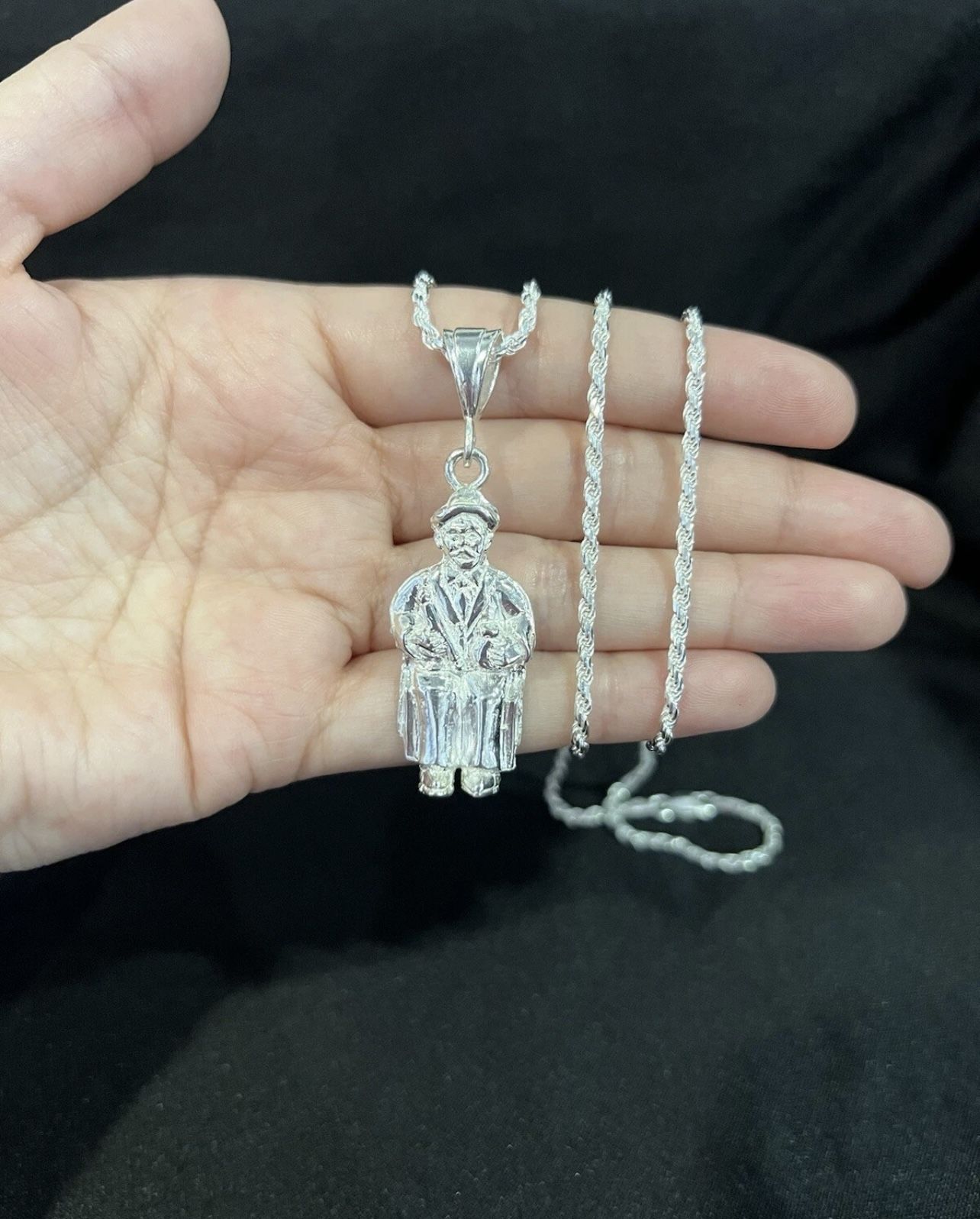 925 Sterling Silver Men's SAN SIMON FOLK SAINT Pendant & Rope Chain