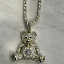 24 inches Real Gold Over Sterling Silver Tennis Chain And Pendant 