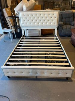 New -Full LED Bed Frame with 2 Drawers, Storage Platform Beds with Upholstered Crystal Button Tufted Headboard Footboard, 2 Side Pockets, No Box Sprin