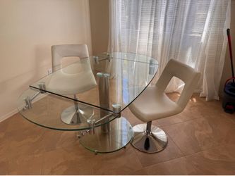 Contemporary High-End Extendable Glass Dining Table and 2 Adjustable  Swivel Chairs