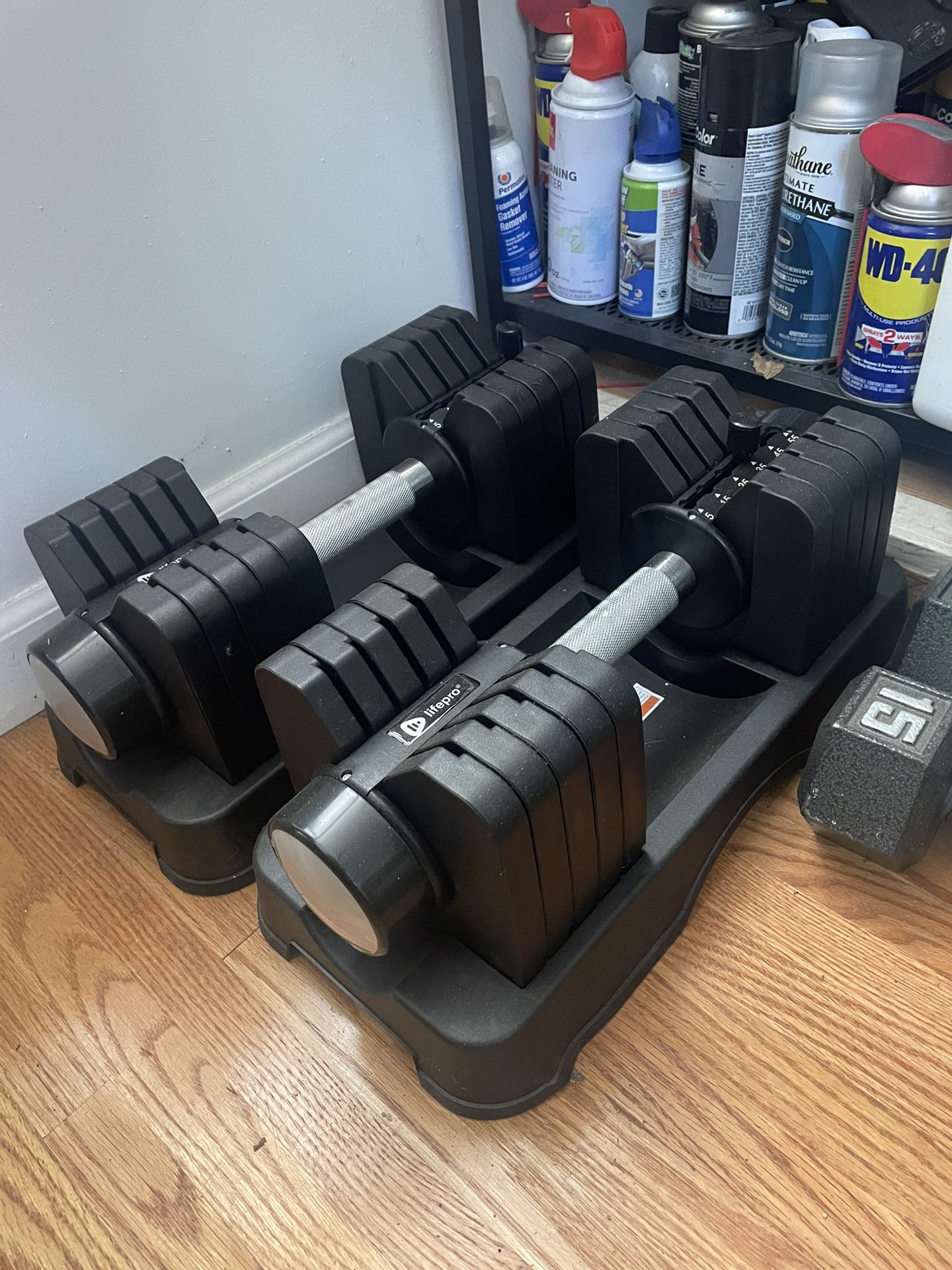 Lifepro Adjustable Dumbbells Set - 5in1-15lb 25lb 43lb 55lb weights Set of 2 with Rack - Used once