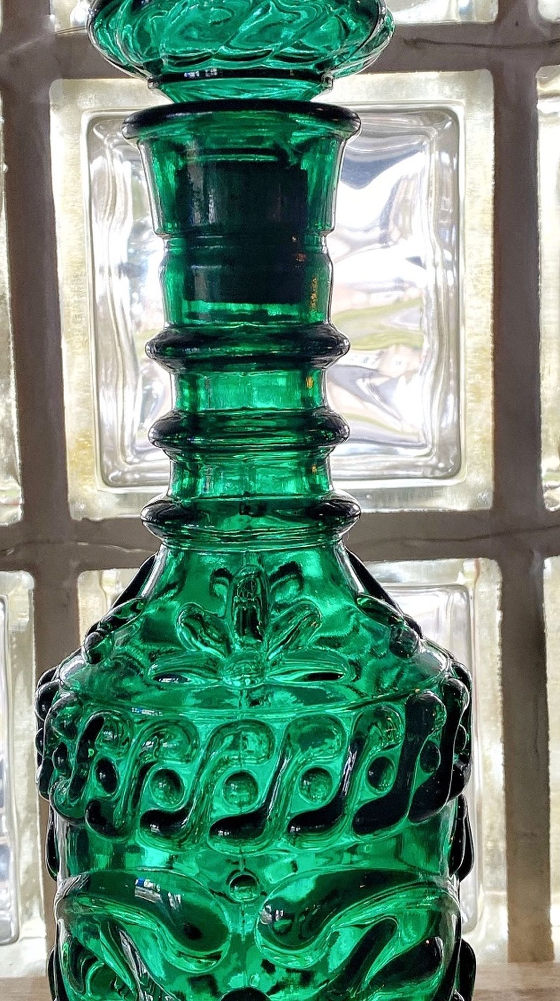 Vintage Jim Beam Green Glass Decanter With Cork