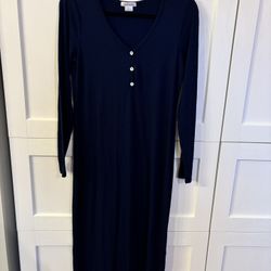 Long Sleeve Midi Navy Blue Maternity Dress