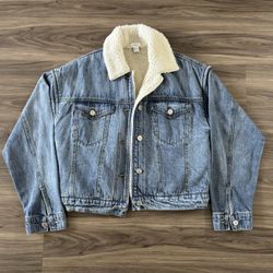 Forever 21 Denim Faux Shearling Jacket Women’s Small