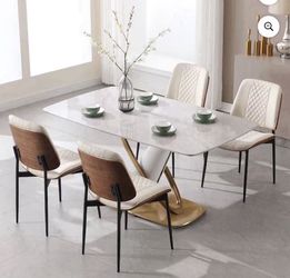 Dining Chair Set of 2/Mid Century Modern Upholstered Dining Chairs with Curved Backrest, Armless PU Leather Dining Chair for Living Room Kitchen, Whi