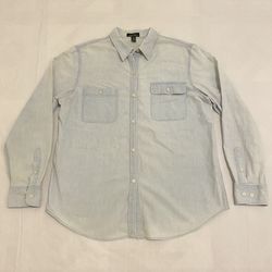 LRL LAUREN JEANS CO. RALPH LAUREN Sky/Blue Button Pockets Denim Jean Shirt Sz L