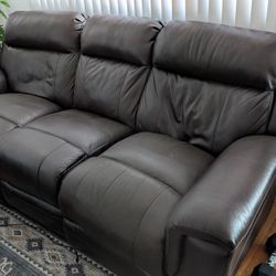 Brown Leather Couch - The 2 End Are Reclining Seats