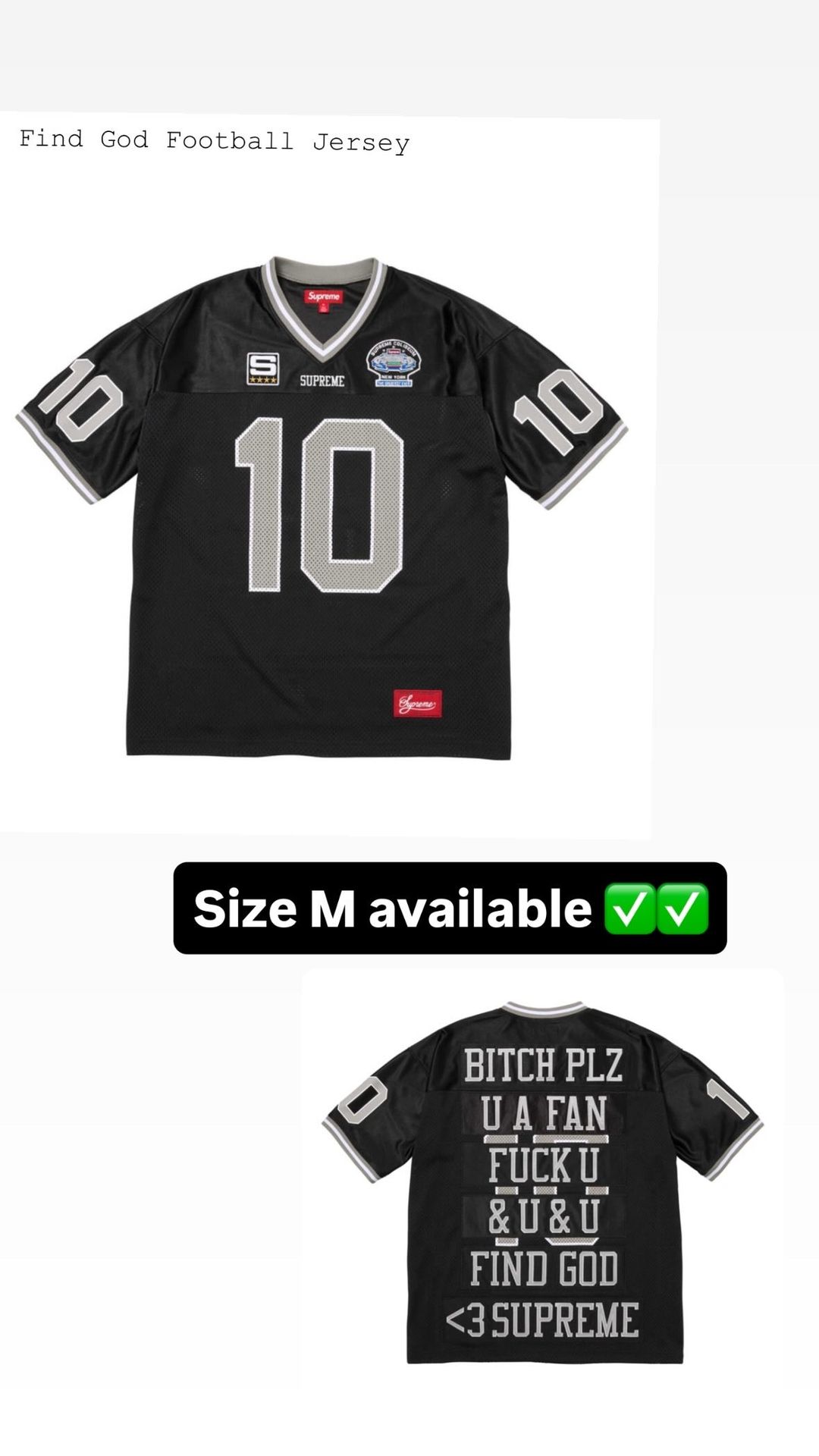 Supreme SS26’ week 1 size M Find God Football Jersey black