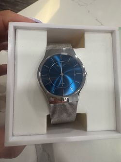 Skagen Steel Watch Blue Dial Mesh Band