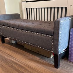 Grey Upholstered Storage Bench