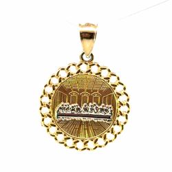 Men’s 10k Two Toned White Yellow Gold 1.25” Inch Round Last Supper Curb Chain Detail Pendant for Necklace GP3136984