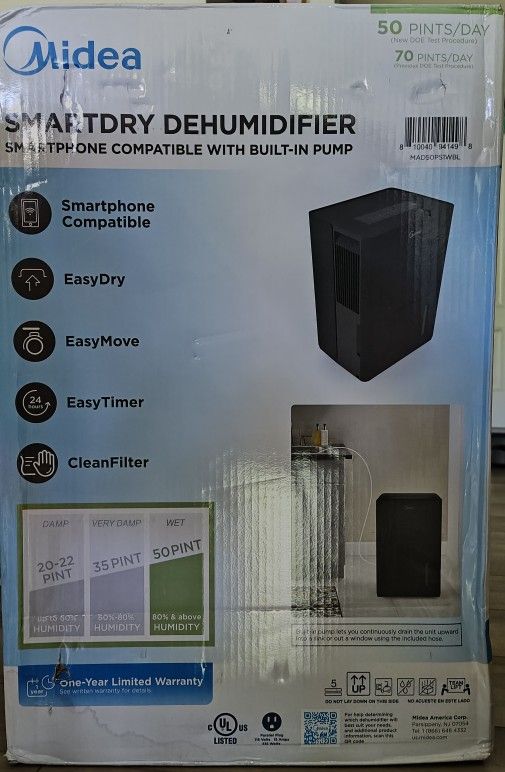 Midea Dehumidifier 50pints 4,500 SQ Ft