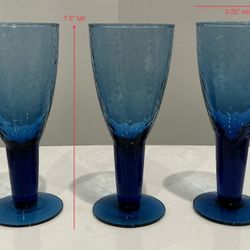 Set of 3 Vintage Cobalt Blue Bormioli Rocco Palatina Hammered Textured Glass Goblets