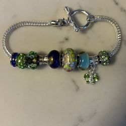 Handmade Bead Bracelet, Blue and Green