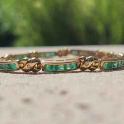 14K Gold Emerald Diamond Bracelet