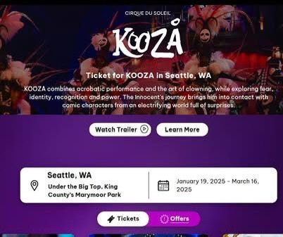Cirque Du Soleil KOOZA Seattle Feb 1st (2x)