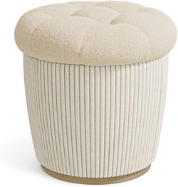 O582 $25 Ottoman with Storage, Sherpa Vanity Stool, 18.5" Small Ottoman Dorm, Foot Stools, Upholstered Ottoman Foot Rest for Living Room & Bedroom, B