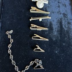 Men’s Vintage Collectible Tie Clip Collection Of Gold Tone, Metal Unique Tie Clips