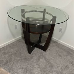 Round Glass Dining Table + 3 Chairs - Solid Wood Base