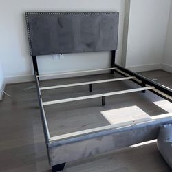 NEW Beautiful Grey Full Size Velvet Bed Frame