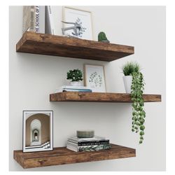 Floating Shelves for Wall Set of 3, 16" Rustic Brown Floating Shelves for Wall Decor, Home Decor, Frame Display Wall Mounted Wall Shelf for Bedroom, K