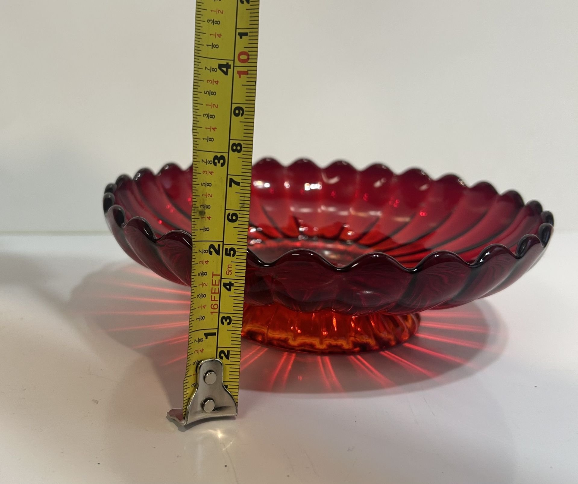 Imperial Glass Compote/Candy Dish, Ruby Red Pedestal Scalloped Edge