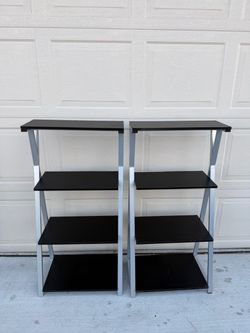 Pair of Black Wood & Metal 4-Tier Shelves - AS-IS