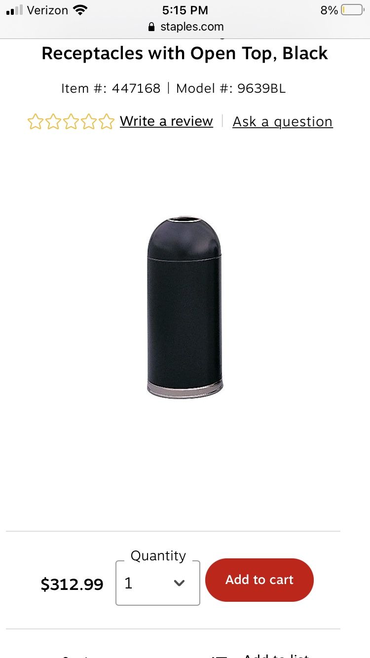 Safco Black Dome Trash Can 15 Gal