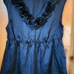 Elle Black Ruffle Flower Accent Tank Top Blouse Shirt

