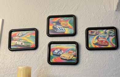 Home Interiors Vintage NASCAR Racing Car Framed Wall Art Set of 4